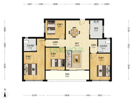 湖翠里 4室1厅2卫 125平方