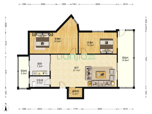 大什字街 2室1厅1卫 122平方