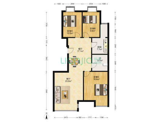 尚座花园 3室2厅1卫 121平方