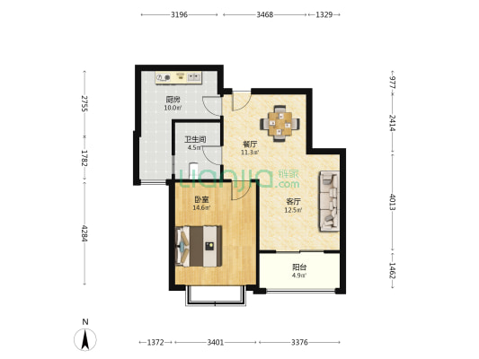 姚江岸 1室2厅1卫 74平方