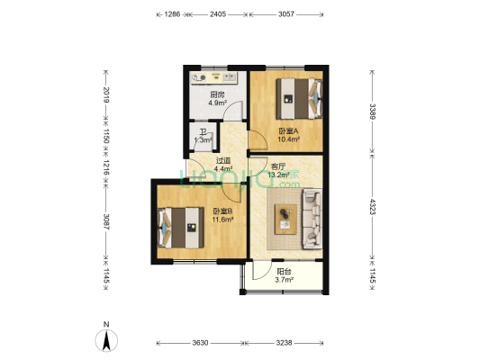 交运四宿舍 2室1厅1卫 62平方