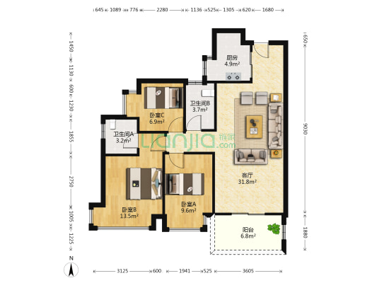 松湖碧桂园·天钻 3室1厅2卫 95平方