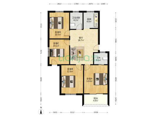 小河新苑 4室1厅2卫 99平方