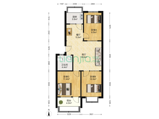 化肥厂宿舍南院 3室2厅1卫 79平方