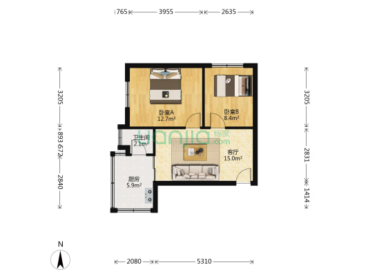 传书巷17号 2室1厅1卫 52平方
