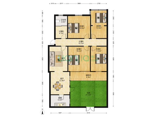 商校家属院 4室2厅1卫 113平方