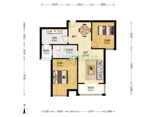 长基雁月湾 2室1厅1卫 83平方