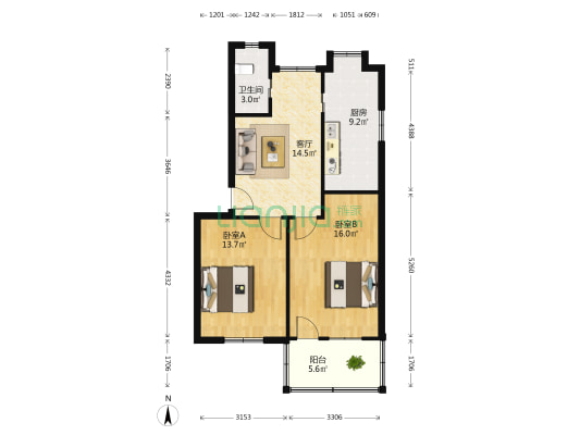 矿冶局宿舍（贤士一路4号） 2室1厅1卫 73平方