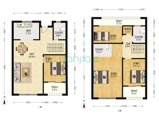 星湖湾二期 4室1厅3卫 121平方