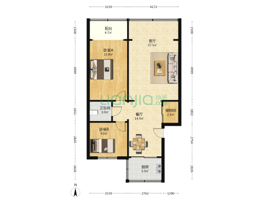 社区家属院 2室2厅1卫 100平方