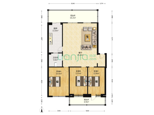 农行小区 3室1厅1卫 148平方