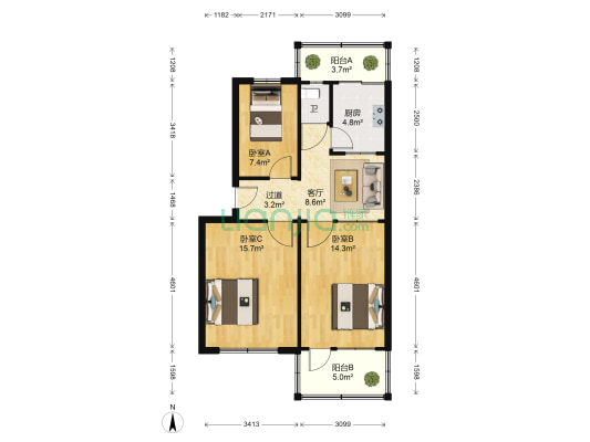 钢厂宿舍 3室1厅1卫 75平方