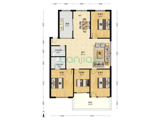 西渠新村 4室1厅2卫 158平方