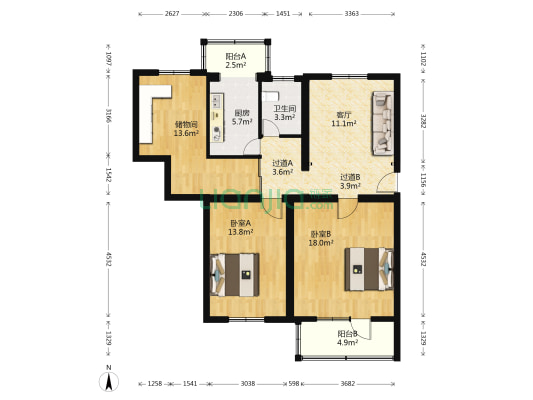 行宫园 2室1厅1卫 103平方