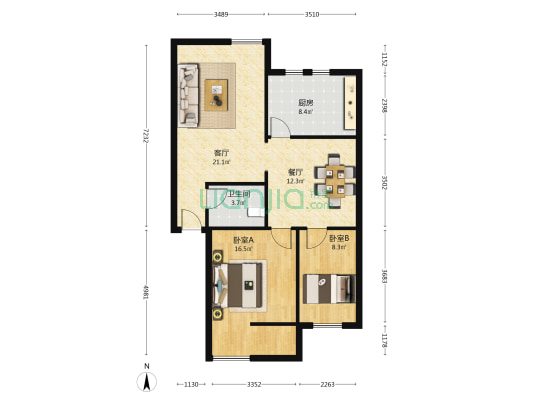 龙海花苑一期  2室2厅1卫 68平方