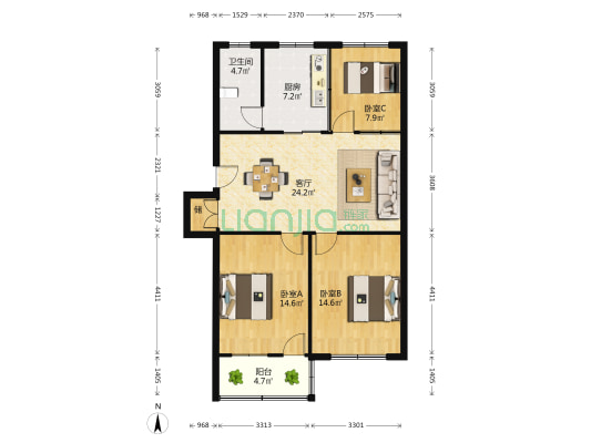 海北新村4区 3室1厅1卫 95平方