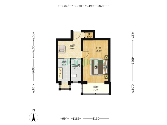 射击家属院 1室1厅1卫 42平方