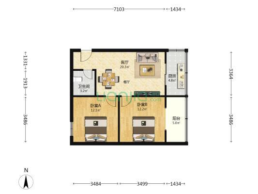冶金楼 2室1厅1卫 71平方
