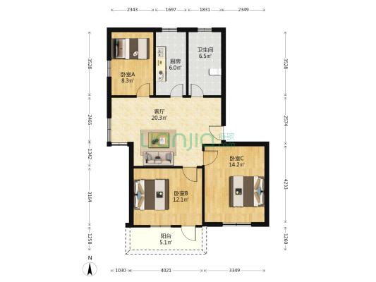 供销大楼 3室1厅1卫 84平方