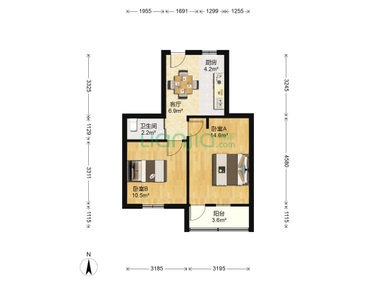 东环路222号 2室1厅1卫 52平方