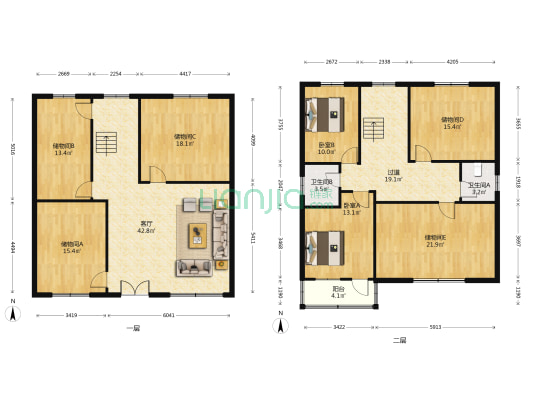 流虹苑 2室1厅2卫 231平方