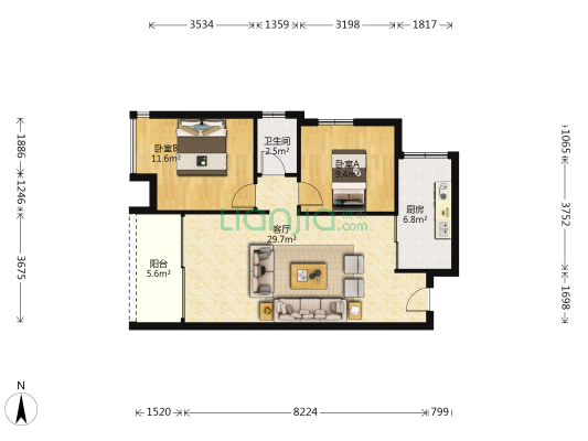 龙海湾苑 2室1厅1卫 78平方