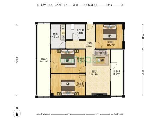 轮胎厂家属院 3室1厅1卫 114平方
