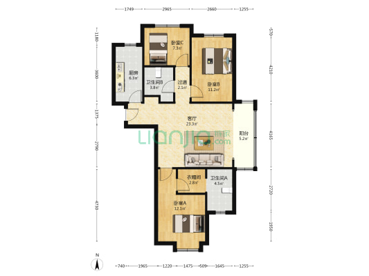 融创•融公馆 3室1厅2卫 114平方