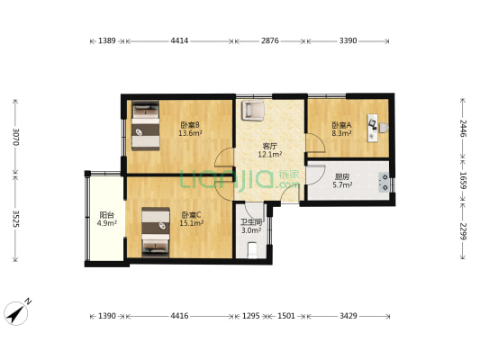 台北三村 3室1厅1卫 75平方