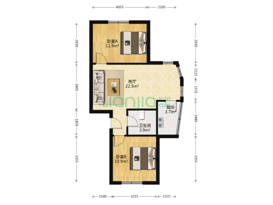皇城家园 2室1厅1卫 68平方