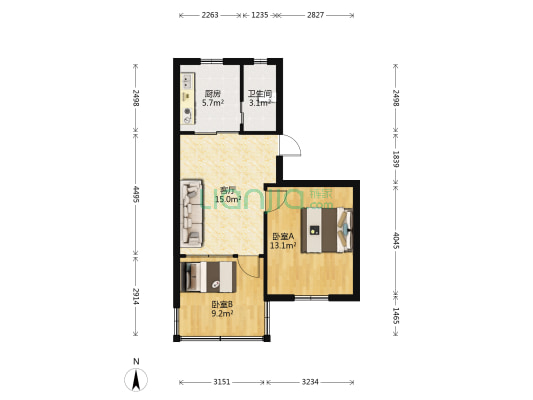 高琦巷小区 2室1厅1卫 56平方