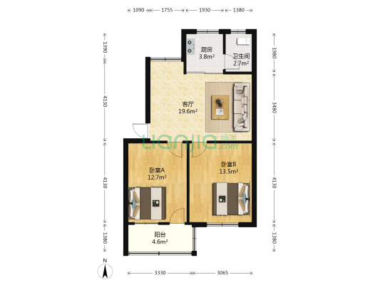 凤凰花园 2室1厅1卫 67平方