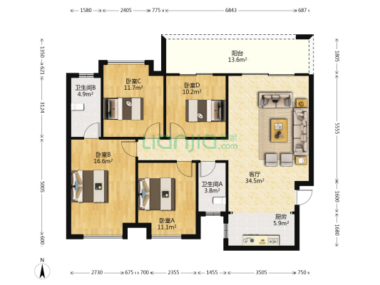兴进•漓江锦府 4室1厅2卫 124平方