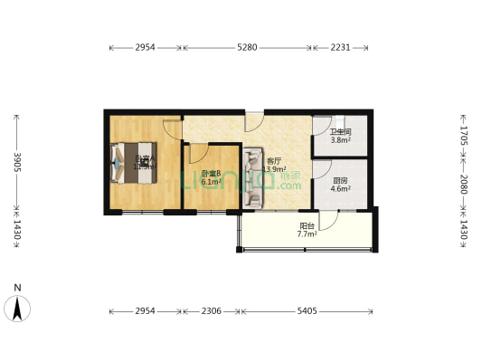 棉毛厂南院宿舍 2室1厅1卫 54平方