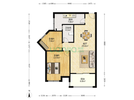 武昌府A区 2室1厅1卫 87平方