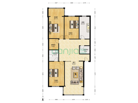 七里庙温馨苑 3室1厅2卫 150平方