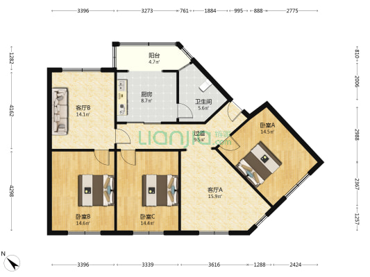 银杏公寓2期 3室2厅1卫 124平方