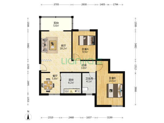 京广花园南区 2室2厅1卫 86平方