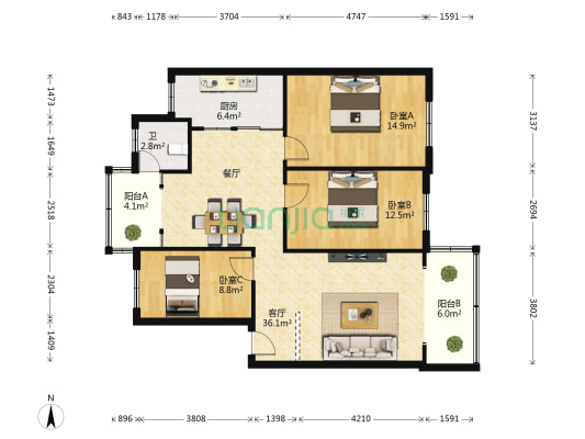 区侨办住宅小区 3室1厅1卫 110平方
