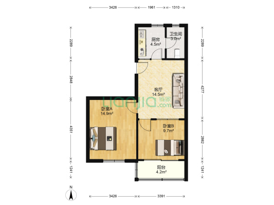日规路1号 2室1厅1卫 63平方