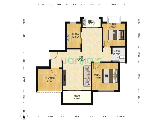 云栖谷小区 4室1厅1卫 86平方