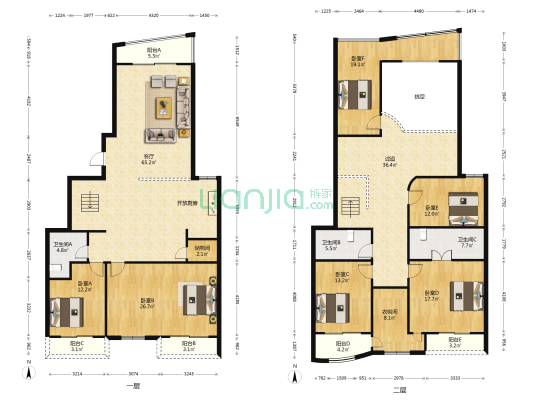 东方花园 6室1厅3卫 269平方