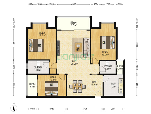 德天国际-DT•时代广场 3室2厅2卫 139平方