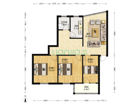 文化宫家属院 3室1厅1卫 105平方