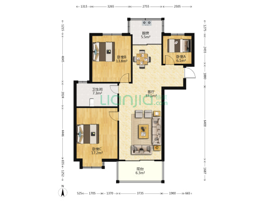 金阳东方新城 3室1厅1卫 110平方