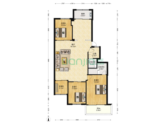百福苑 4室1厅2卫 136平方