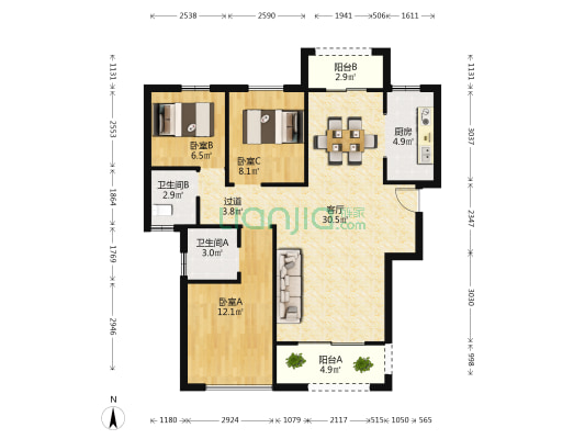 家路壹号 3室1厅2卫 103平方