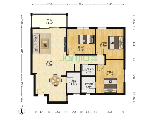 华银阁 3室1厅2卫 133平方