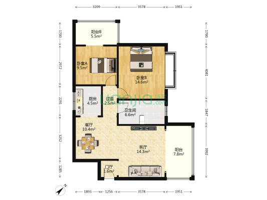 博达绿岛 2室2厅1卫 92平方