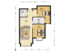 本房为经典全南两居户型，格局方正，小区中间位置-涿州香邑溪谷户型图